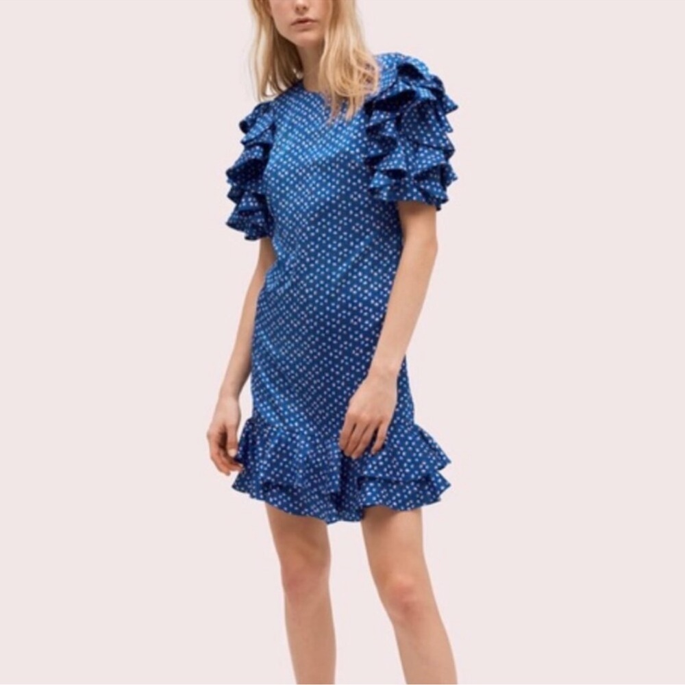 kate spade geodot blur satin speckled ruffle shift dress sz00